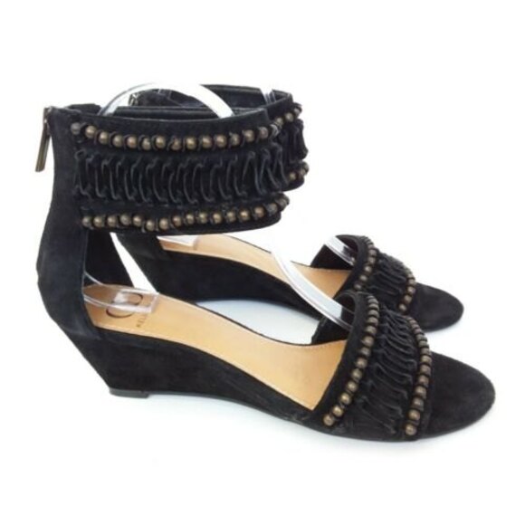 Kelsi Dagger Sandals Women Size 7.5M Black Leather Bowen Ankle Strap Wedge - Picture 12 of 15